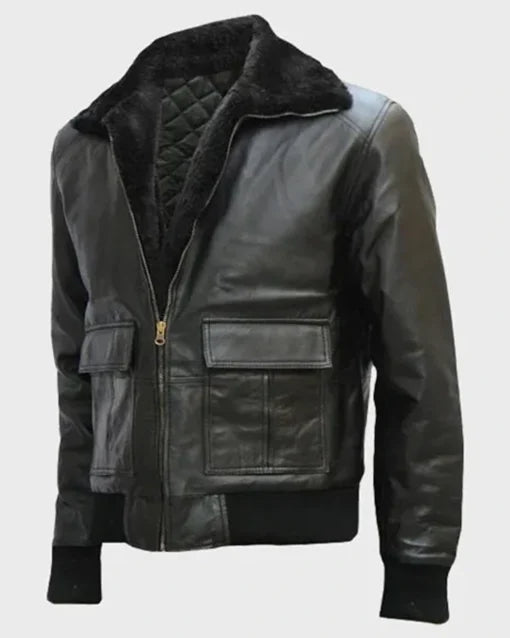 Men's Shaun Black Sheepskin Leather Bomber Jacket