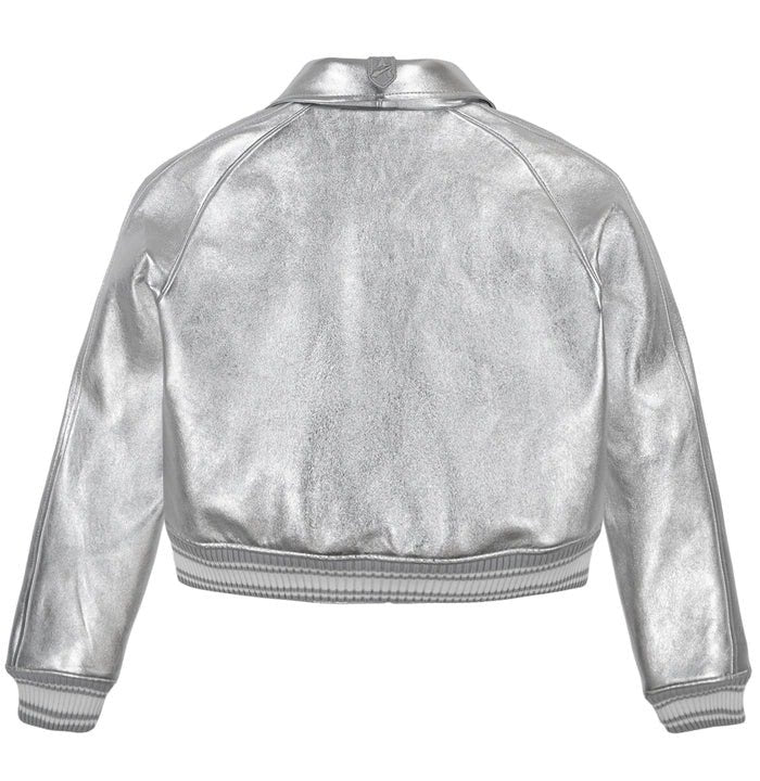 Women's Avirex Limited Edition Silver Metallic Cropped Icon Jacket – Back View 2