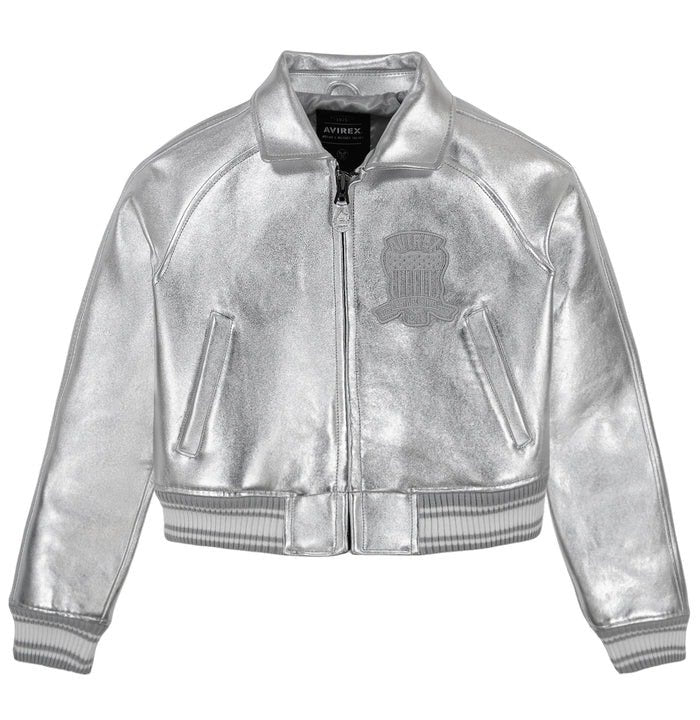 Women's Avirex Limited Edition Silver Metallic Cropped Icon Jacket