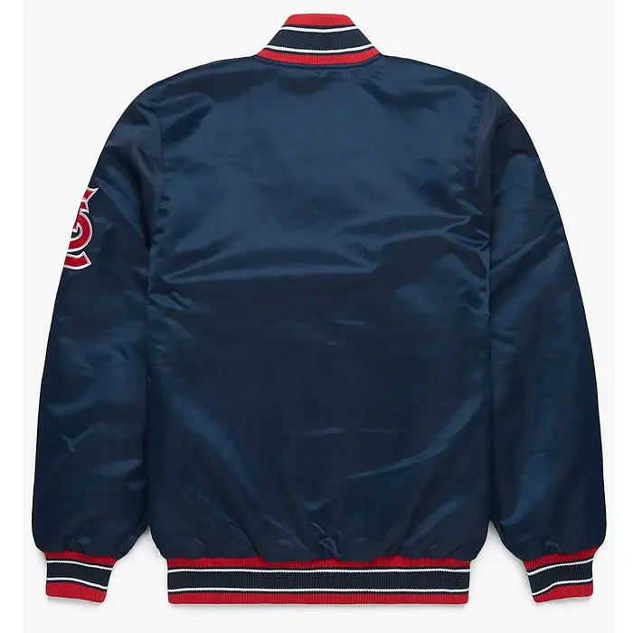 St. Louis Cardinals Navy Satin Bomber Jacket – Back View