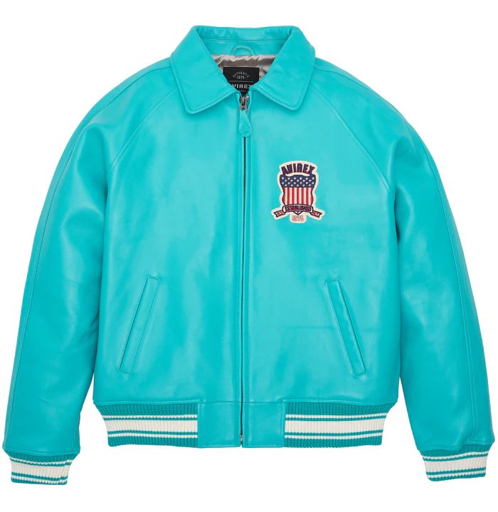 Avirex Turquoise Icon Leather Bomber Jacket