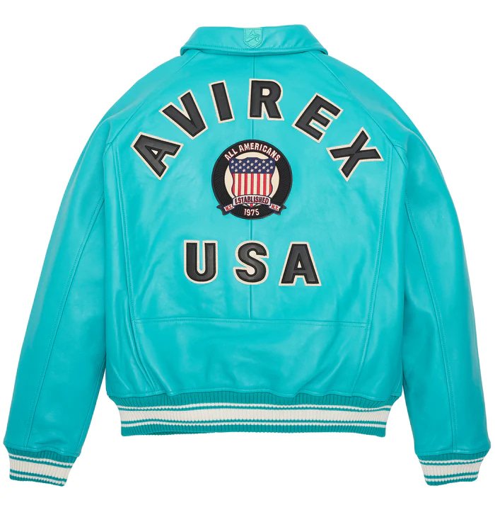 Avirex Turquoise Icon Leather Bomber Jacket – Back View 2