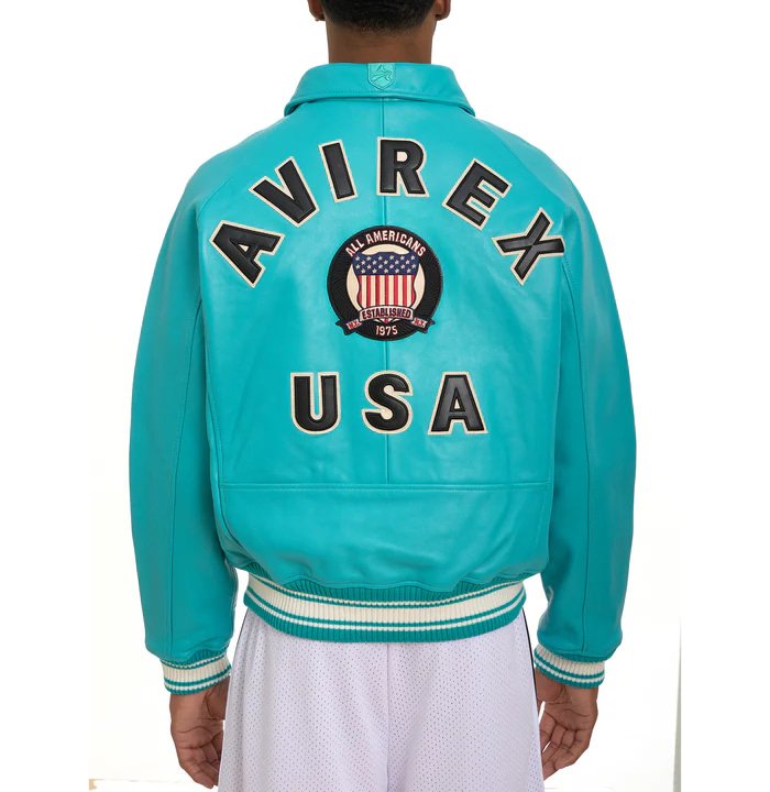 Avirex Turquoise Icon Leather Bomber Jacket – Back View