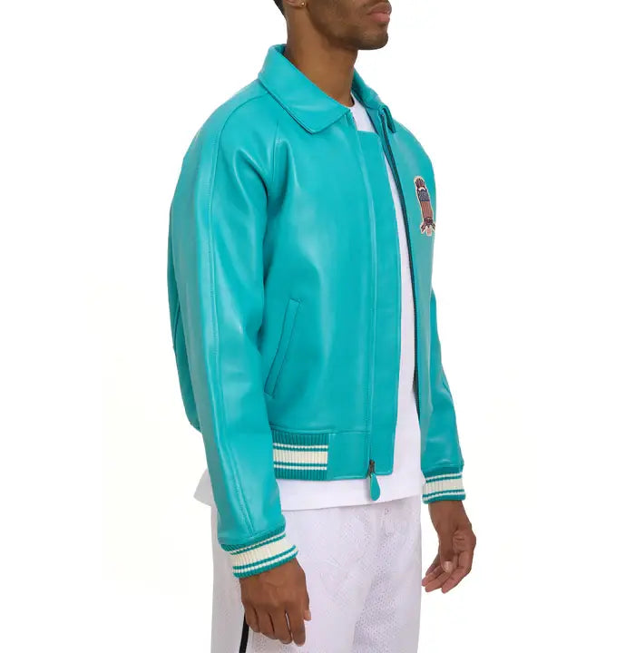 Avirex Turquoise Icon Leather Bomber Jacket – Front View 2