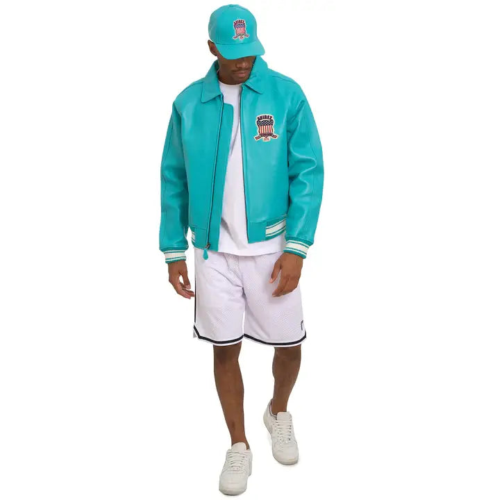 Avirex Turquoise Icon Leather Bomber Jacket – Front View