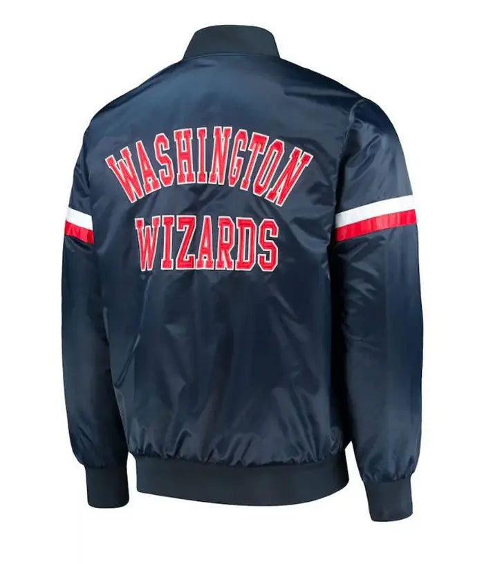 Washington Wizards Blue Champ Satin Varsity Jacket – Back View