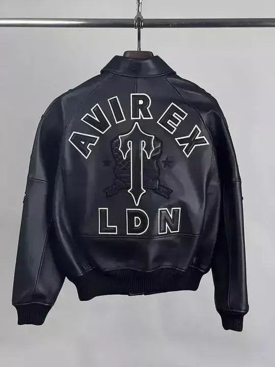 Men's Trapstar x Avirex Black Icon London Lambskin Bomber Jacket – Back View