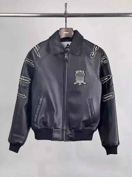 Men's Trapstar x Avirex Black Icon London Lambskin Bomber Jacket
