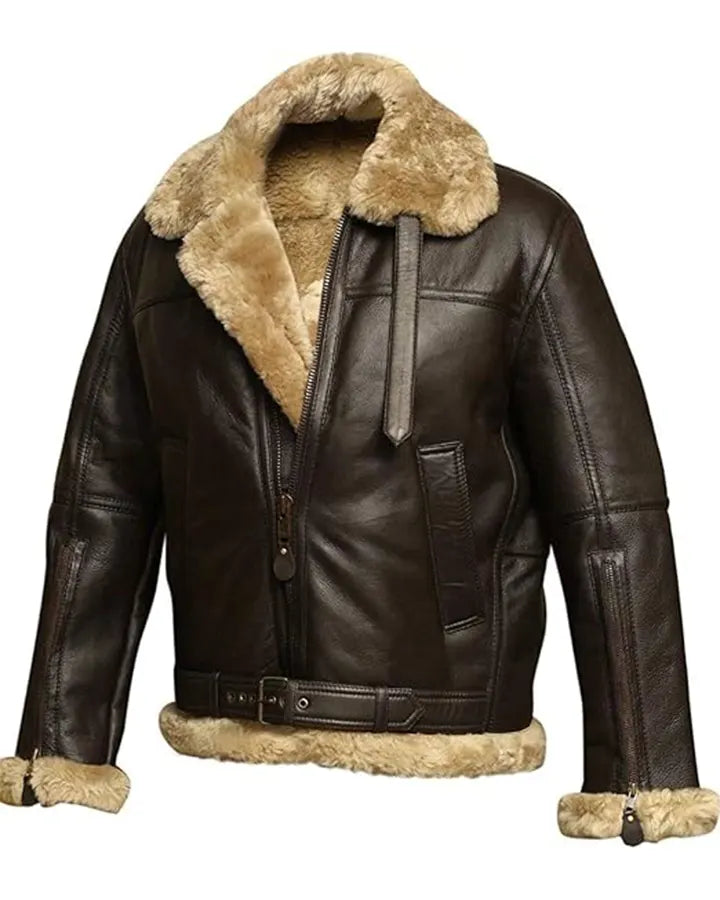 Men's Victor RAF Brown Shearling Fur Bomber Jacket