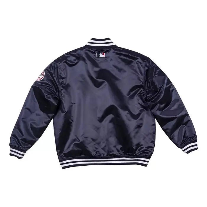 New York Yankees Vintage 90s Blue Satin Varsity Bomber Jacket – Back View