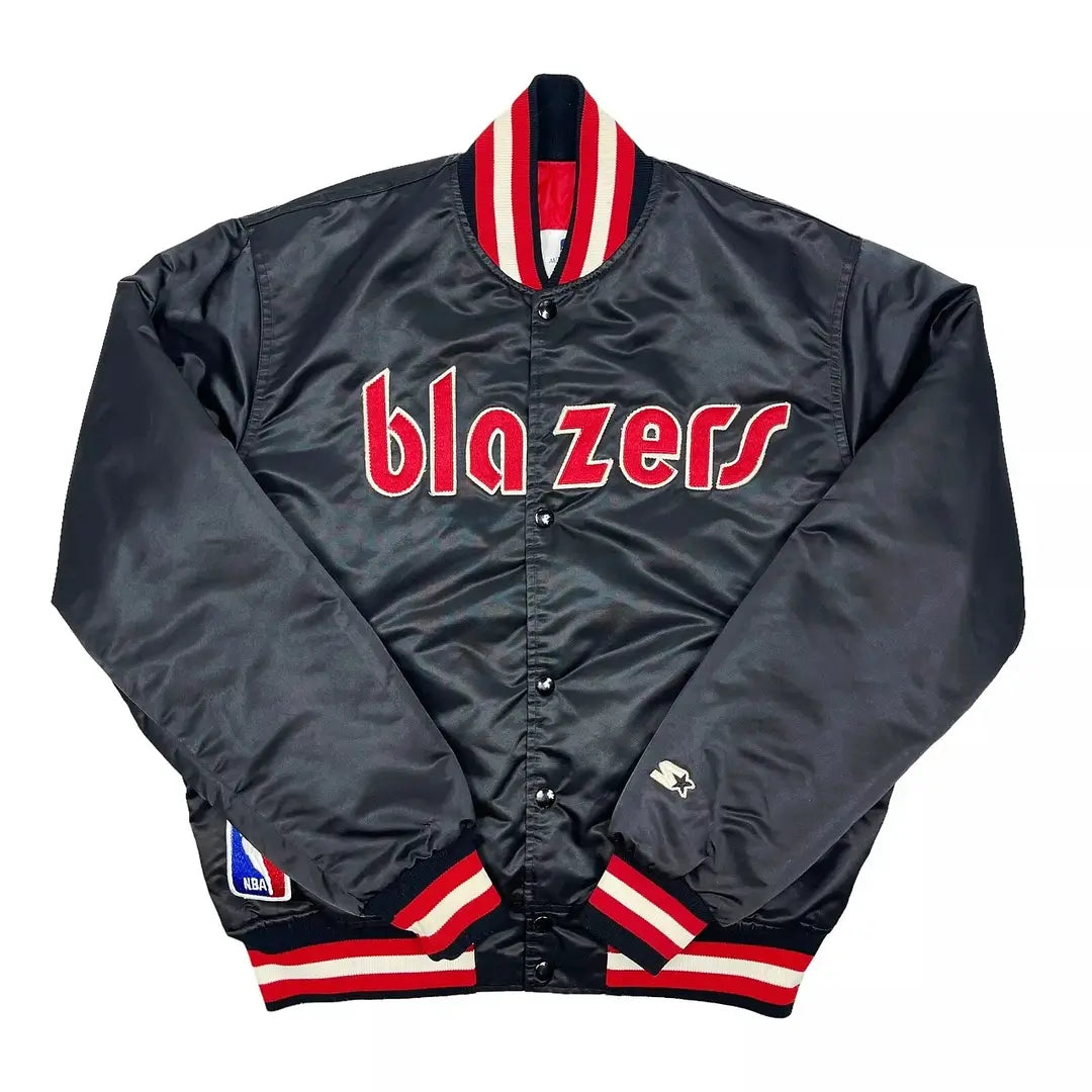 Portland Trail Blazers Vintage Black Starter Satin Bomber Jacket