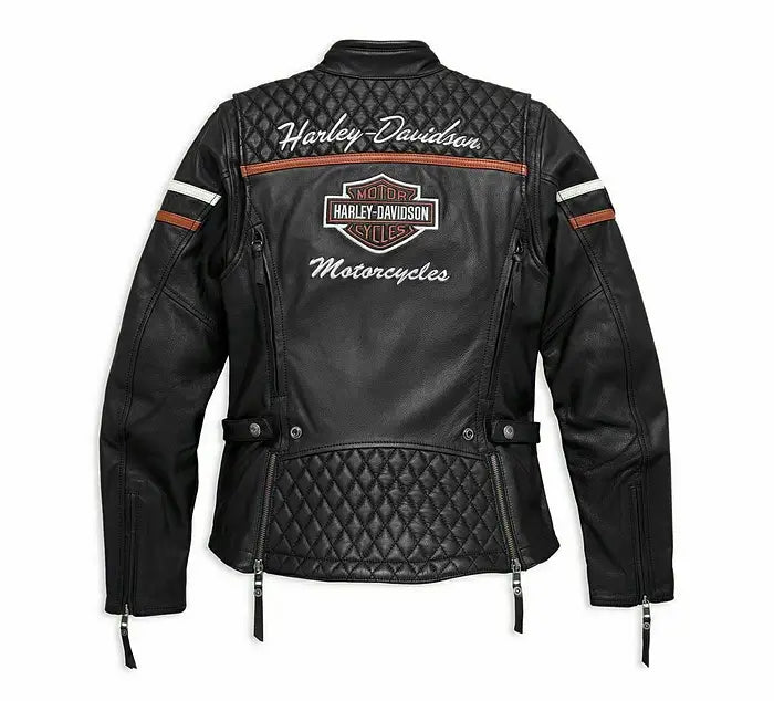Women's Harley-Davidson Miss Enthusiast Black Triple Vent Leather Jacket – Back View 2