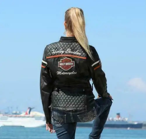 Women's Harley-Davidson Miss Enthusiast Black Triple Vent Leather Jacket – Back View