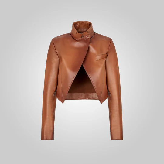 Women's Brown Cropped Goatskin Leather Jacket