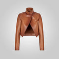 Women's Brown Cropped Goatskin Leather Jacket