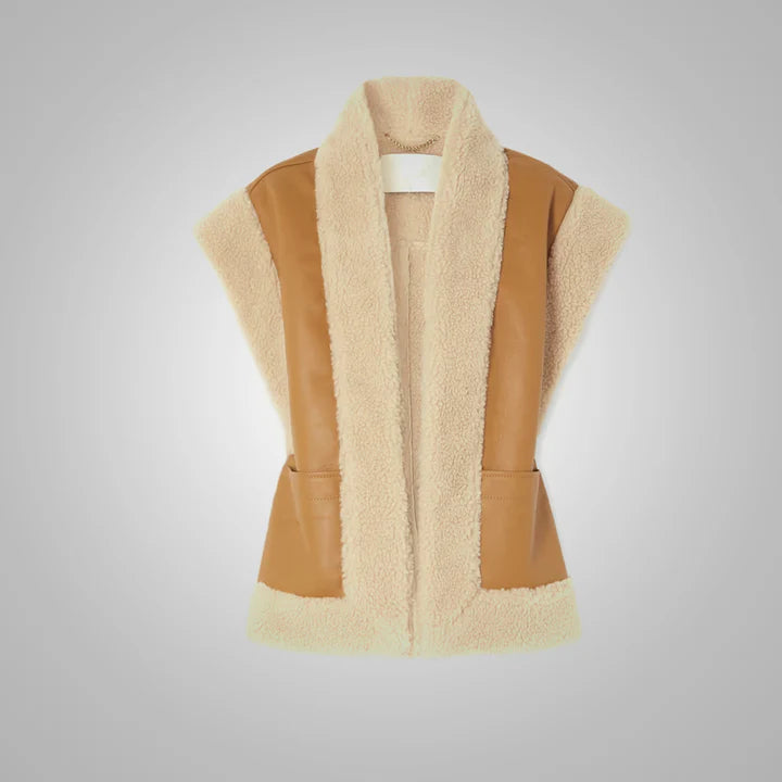 Women's Brown Thick Fur Shearling Sheepskin Vest