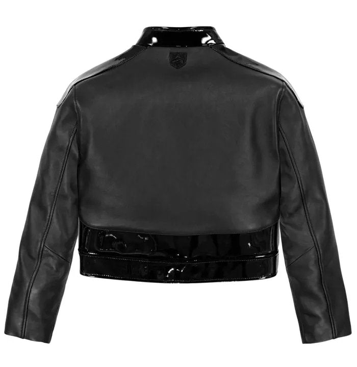 Women's Avirex Black Patent Cropped Leather Moto Jacket – Back View 2