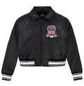 Women's Avirex Jet Black Cropped Leather Bomber Jacket