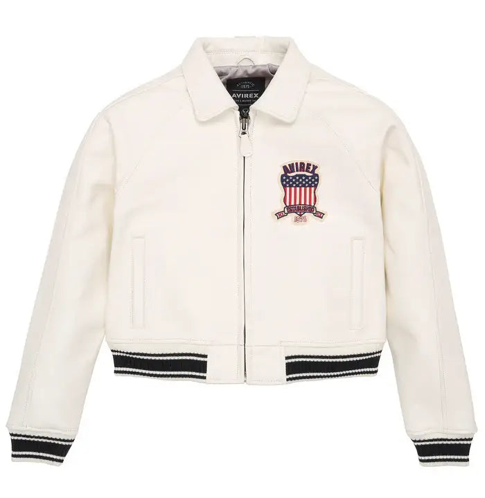 Women's Avirex Snow White Cropped Leather Bomber Jacket