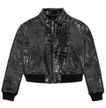 Women's Cropped Crocodile-Embossed Leather Jacket