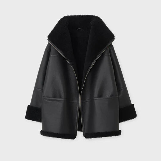 Women's Black Oversized B3 RAF Sheepskin Shearling Jacket