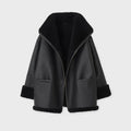 Women's Black Oversized B3 RAF Sheepskin Shearling Jacket