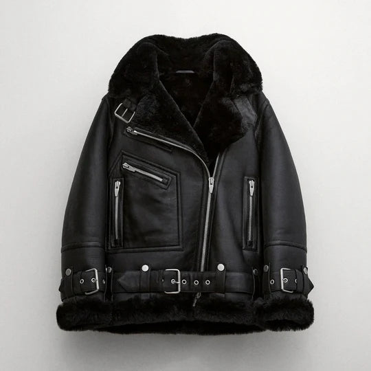 Women's Black B3 RAF Aviator Sheepskin Shearling Jacket