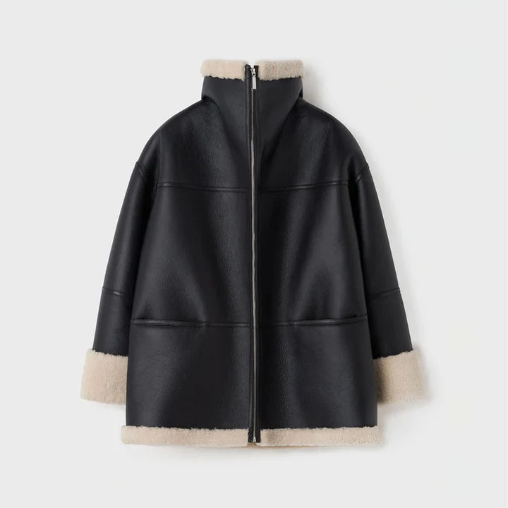 Women's Oversized B3 RAF Aviator Sheepskin Shearling Jacket – Front View 2