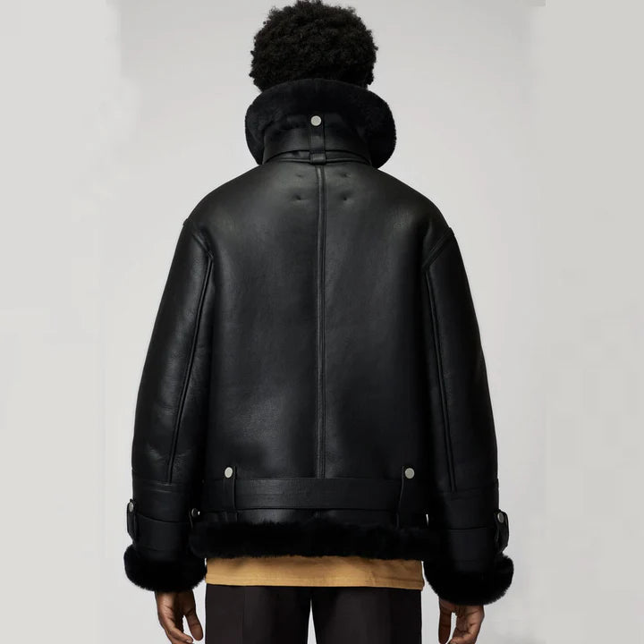 Women's Black B3 RAF Aviator Sheepskin Shearling Jacket – Back View