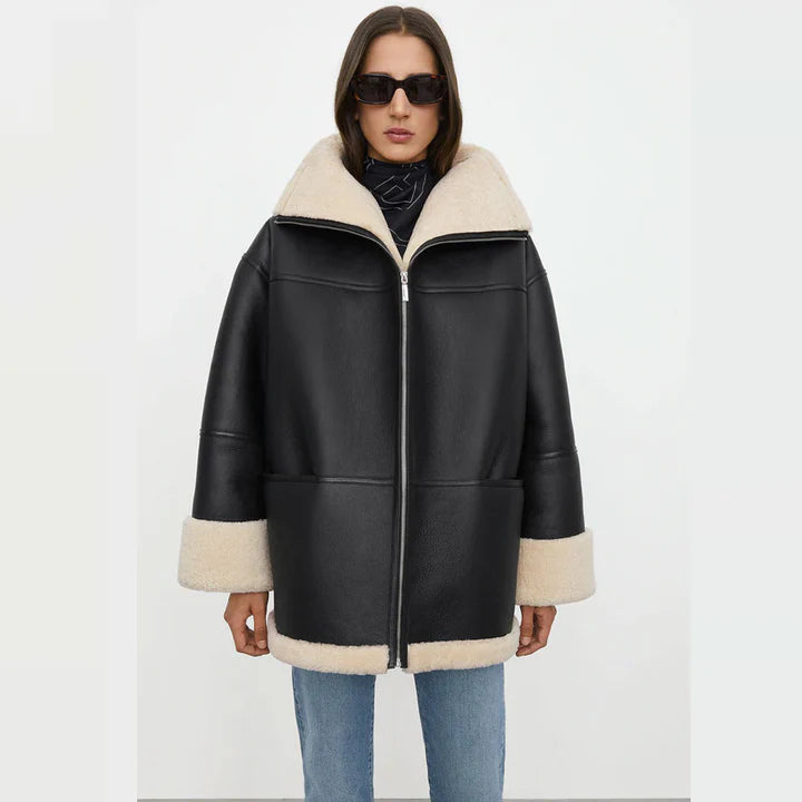 Women's Oversized B3 RAF Aviator Sheepskin Shearling Jacket – Front View