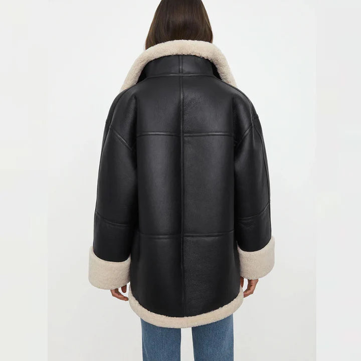 Women's Oversized B3 RAF Aviator Sheepskin Shearling Jacket – Back View
