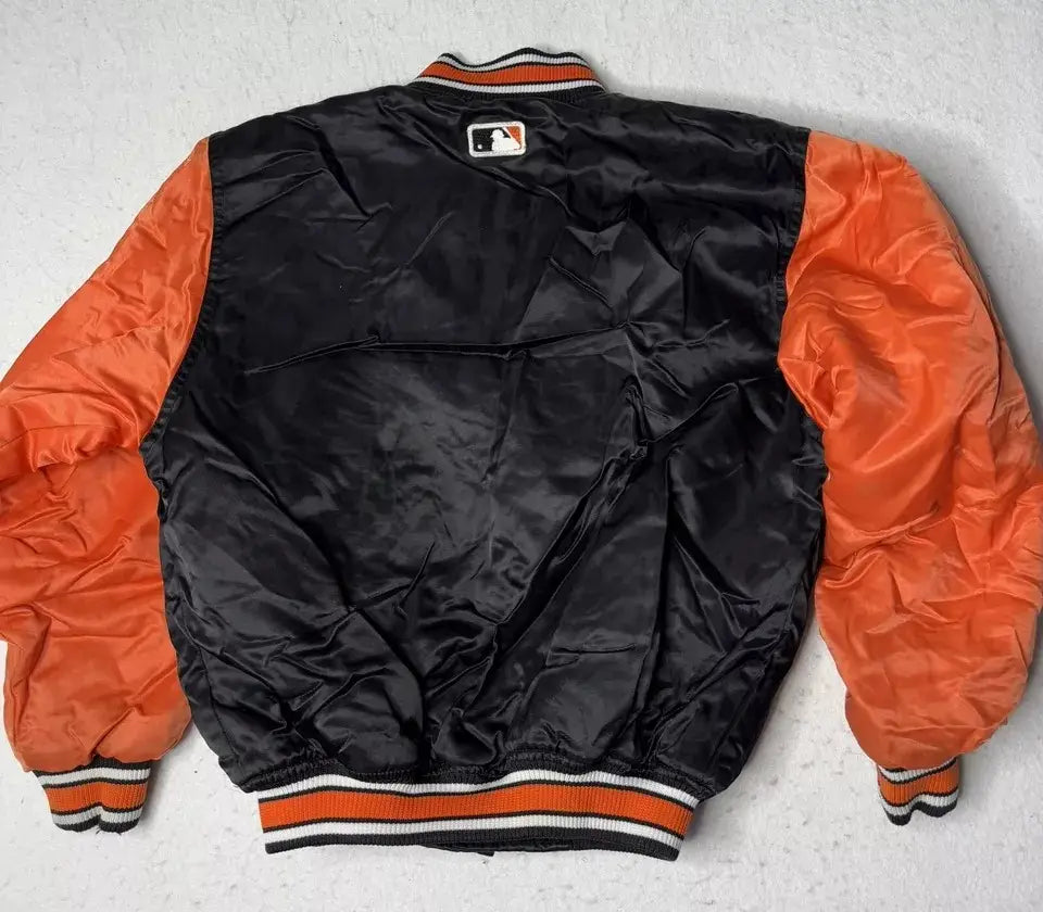 Baltimore Orioles Vintage Black and Orange Starter Satin Jacket – Back View