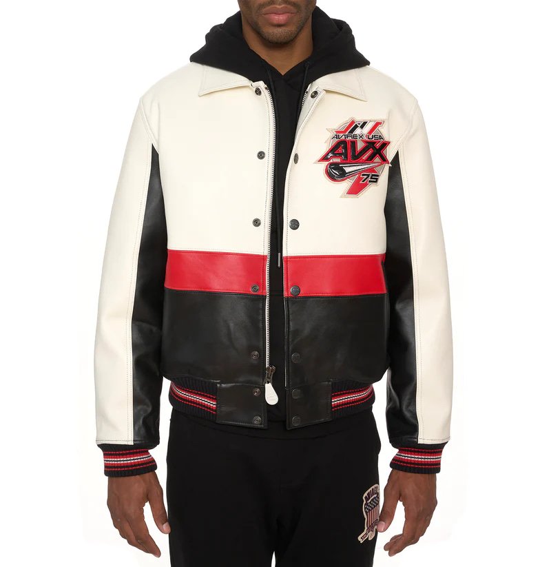 Avirex Red Blades Leather Bomber Jacket – Front View 2