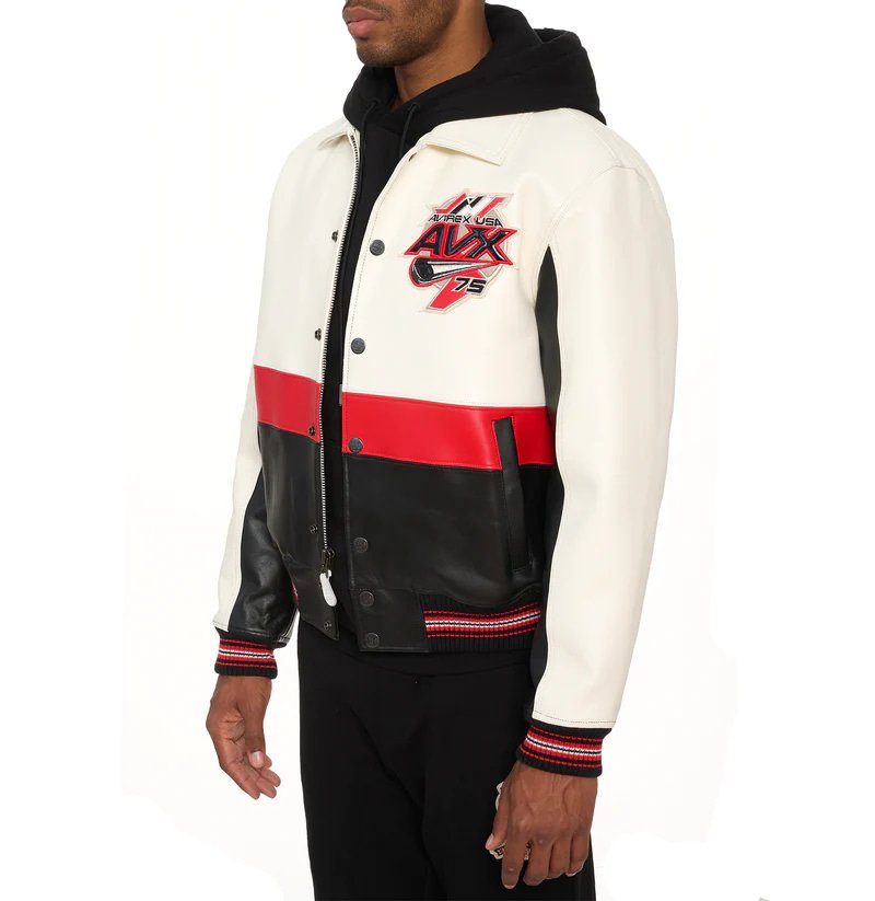 Avirex Red Blades Leather Bomber Jacket – Front View