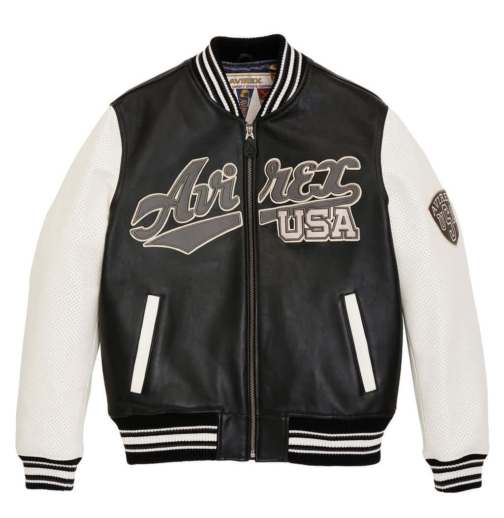 Avirex Black Script USA Leather Varsity Jacket