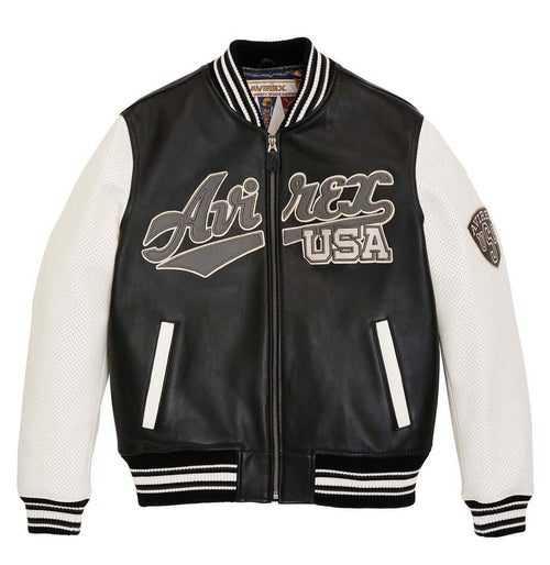 Avirex Black Script USA Leather Varsity Jacket