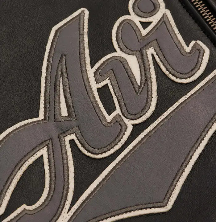 Avirex Black Script USA Leather Varsity Jacket – Front View