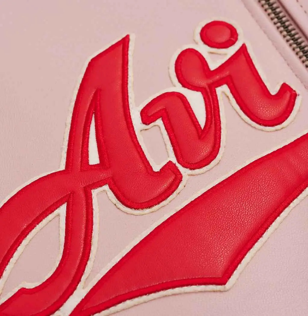 Avirex Pink Script USA Leather Varsity Jacket – Logo Detail 2