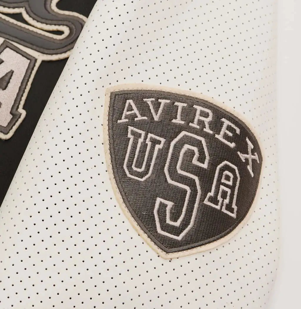 Avirex Black Script USA Leather Varsity Jacket – Logo Detail
