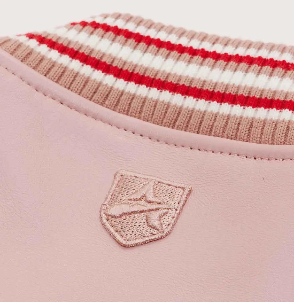 Avirex Pink Script USA Leather Varsity Jacket – Logo Detail