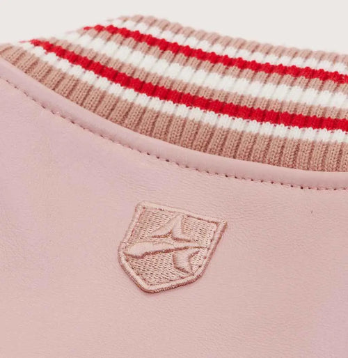 Avirex Pink Script USA Leather Varsity Jacket – Logo Detail