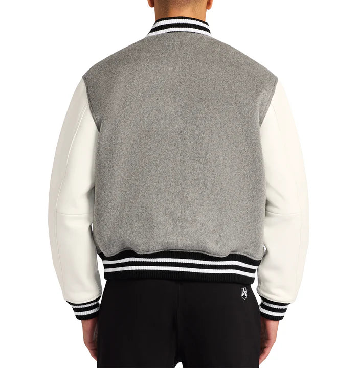Men's Avirex Heather Grey Wool and Leather Varsity Jacket – Back View