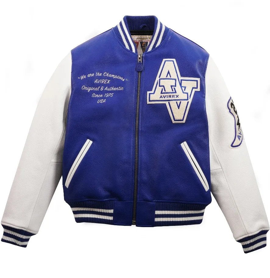 Avirex Blue Wildcat Leather Varsity Jacket