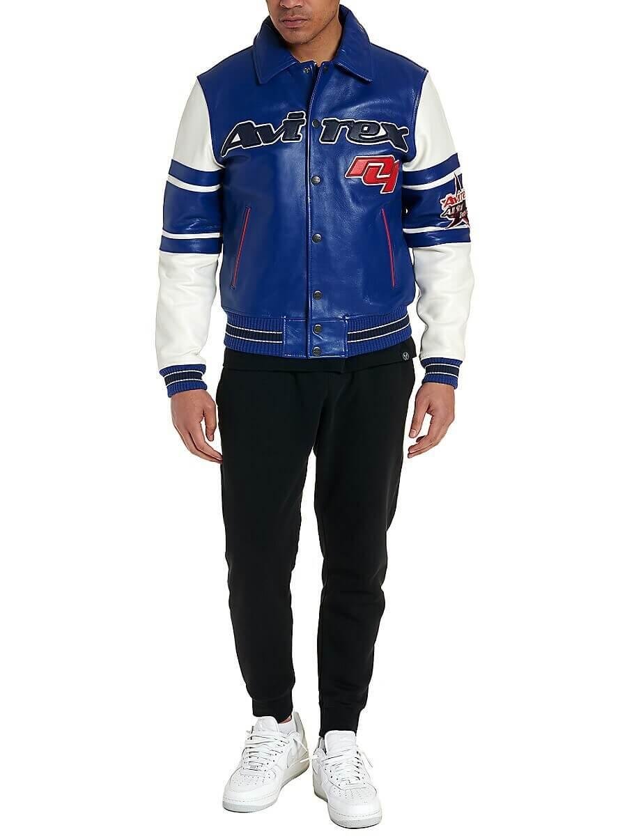Men's Avirex All Star Blue Leather Jacket – Front View