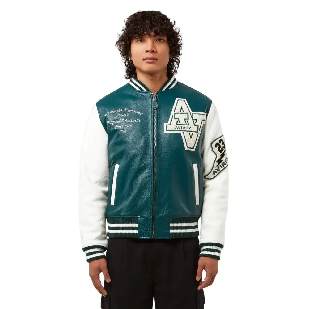 Avirex Green Wildcat Leather Varsity Jacket