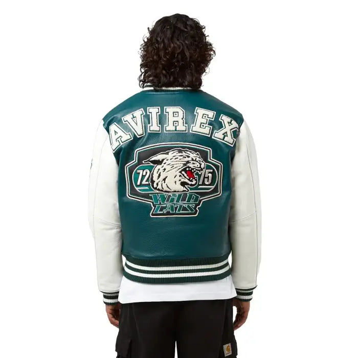 Avirex Green Wildcat Leather Varsity Jacket – Back View