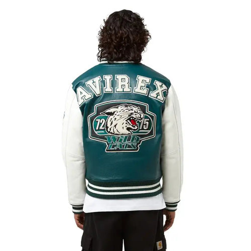 Avirex Green Wildcat Leather Varsity Jacket – Back View