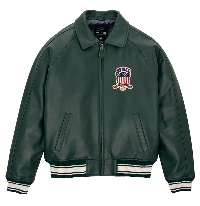 Avirex Hunter Green Icon Leather Bomber Jacket