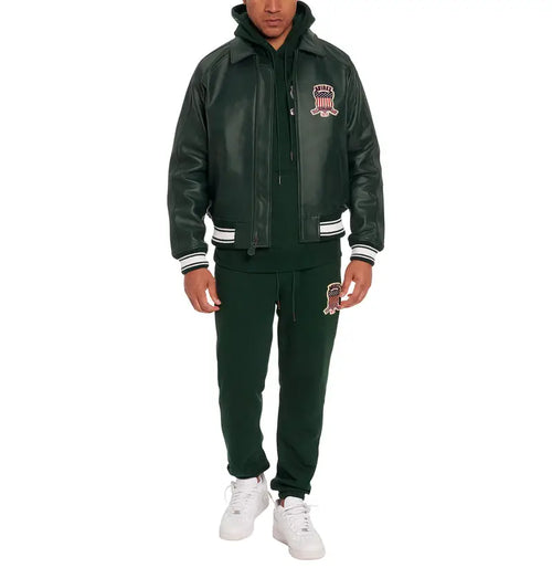 Avirex Hunter Green Icon Leather Bomber Jacket – Front View