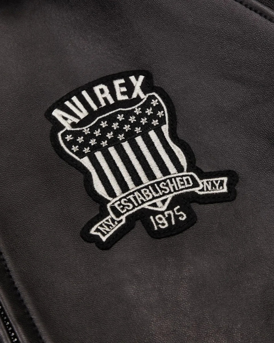 Men's Trapstar x Avirex Black Icon London Lambskin Bomber Jacket – Logo Detail